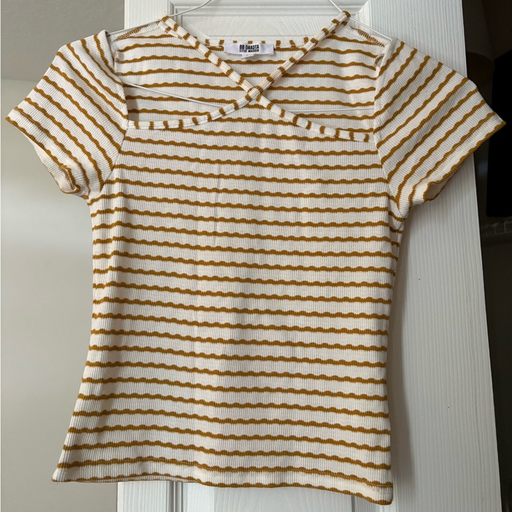 BB Dakota White Gold Striped Shirt